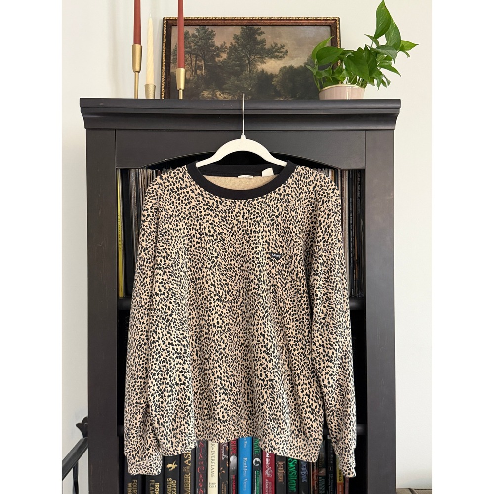 Levi's Leopard Print Sweatshirt Medium Tan Black Logo Crewneck Pullover